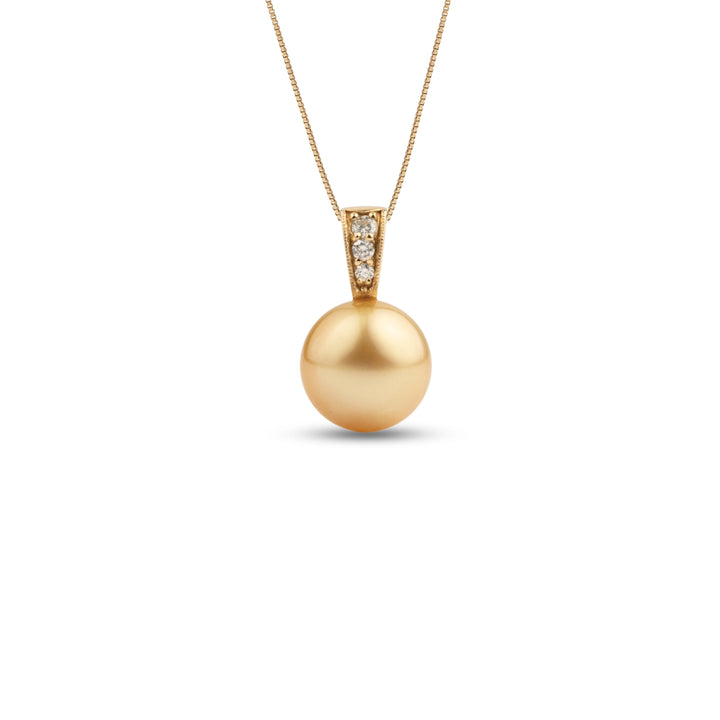 Desire Collection Golden 10.0-11.0 mm South Sea Pearl and Diamond Pendant