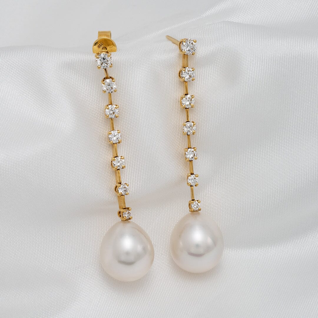 Assael Collection: 12.2 x 13.7 mm White South Sea Pearl and Diamond Earrings