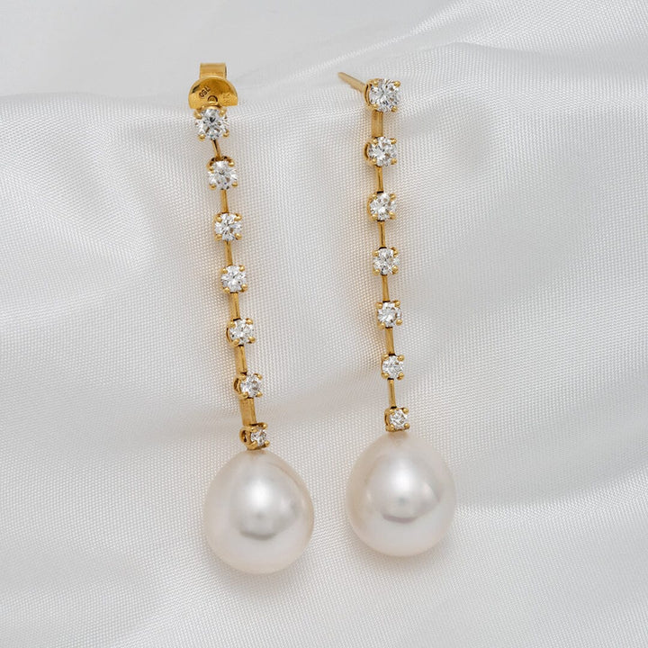 Assael Collection: 12.2 x 13.7 mm White South Sea Pearl and Diamond Earrings