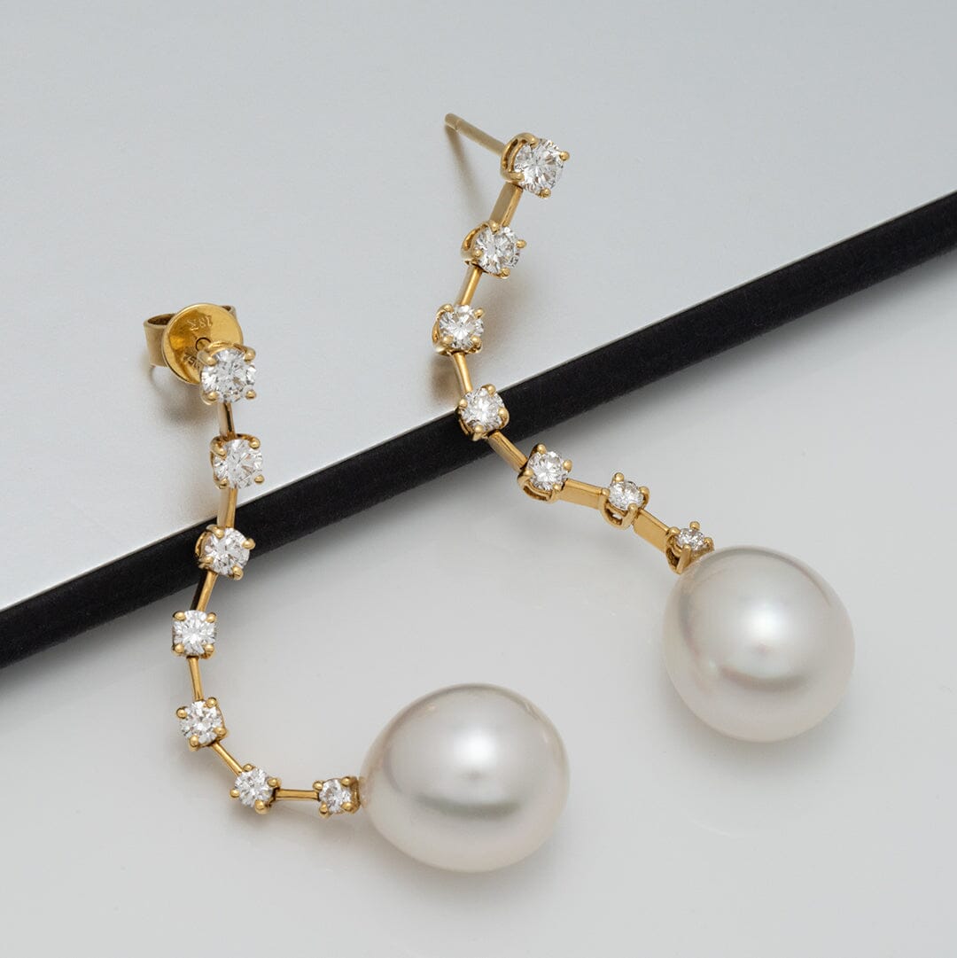 12.2 x 13.7 mm White South Sea Pearl and Diamond Earrings