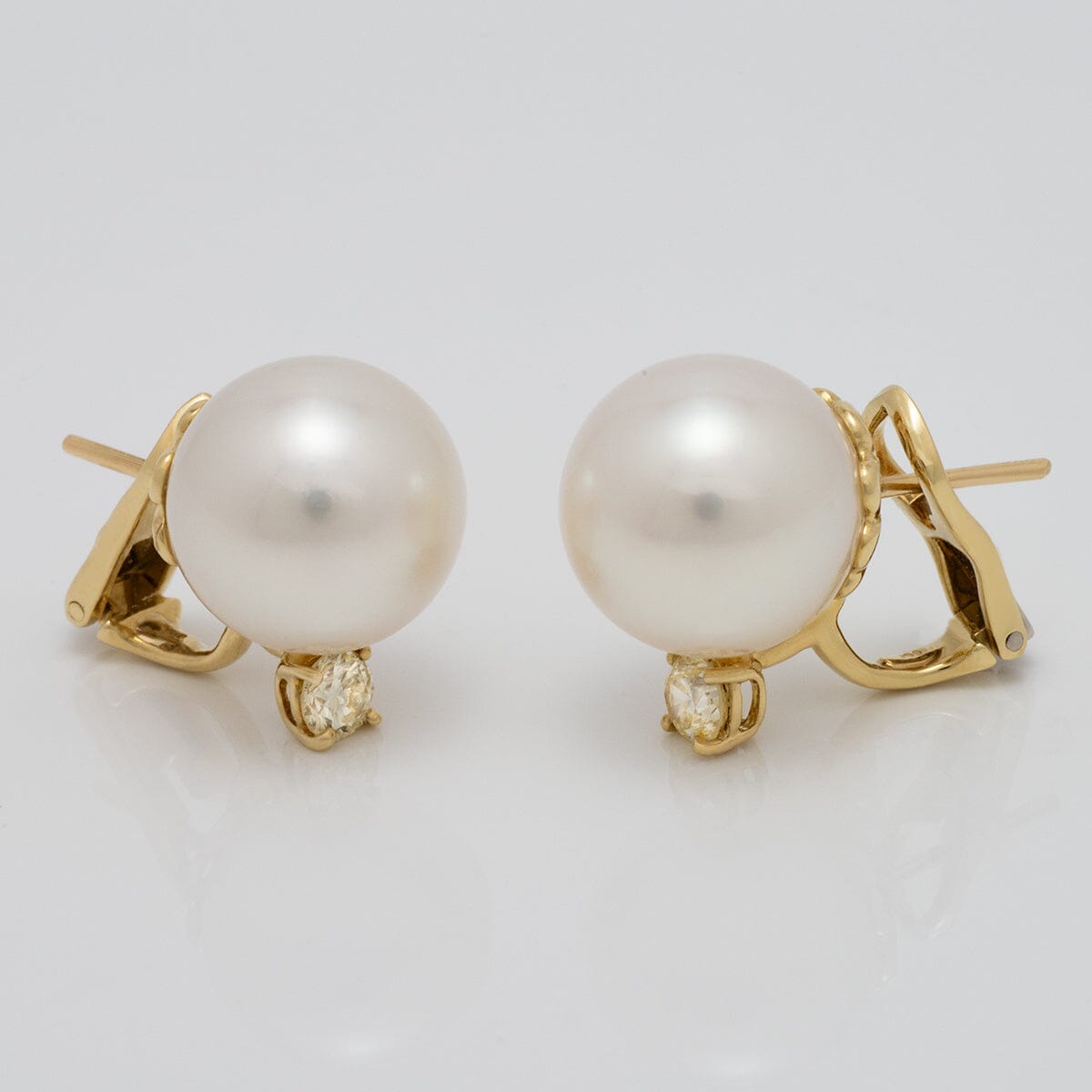 13.7 and 13.6 mm White South Sea Pearl and Diamond Earrings