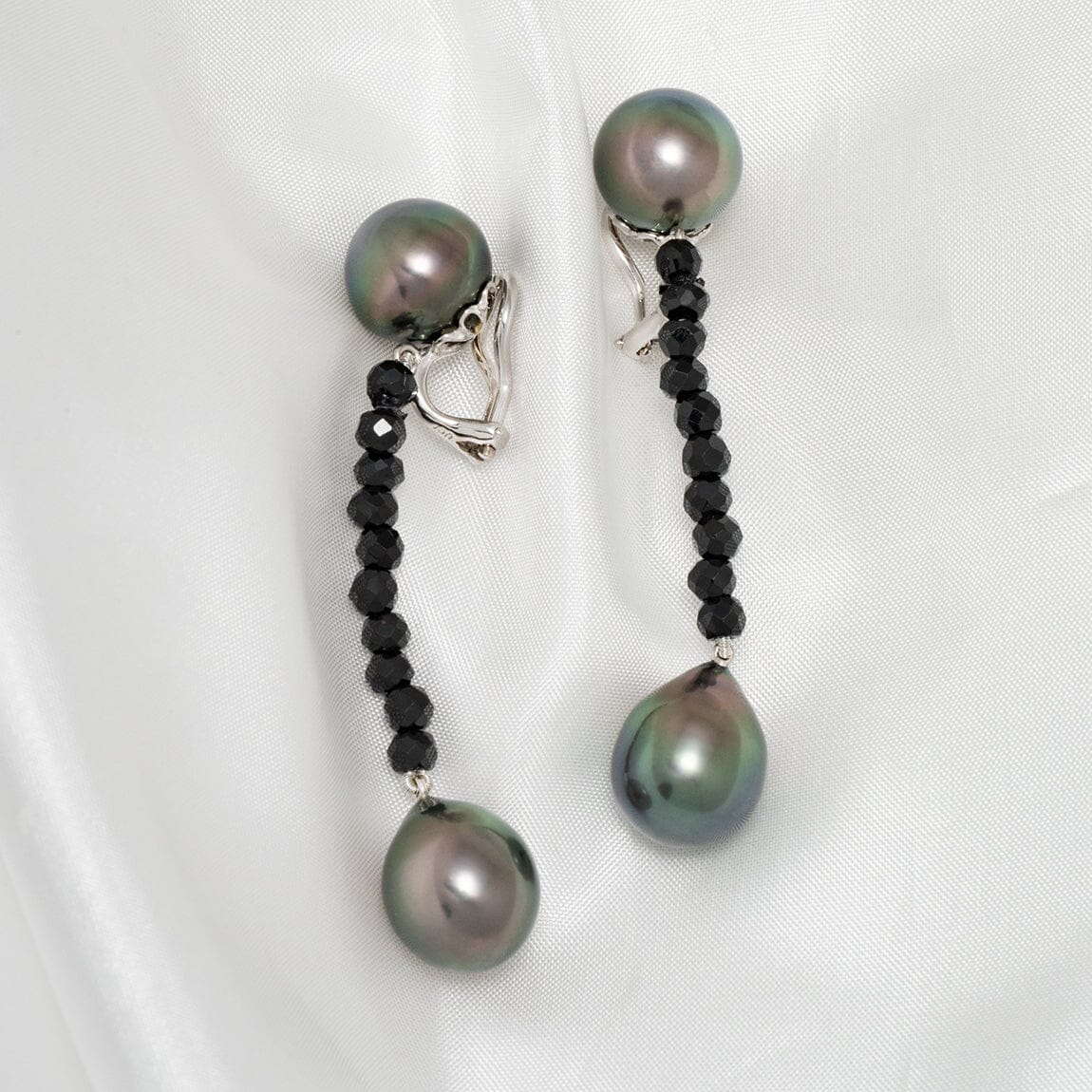 Assael Collection: 11.6-11.9 mm Tahitian Pearl and Black Spinel Earrings