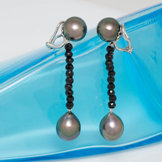 Assael Collection: 11.6-11.9 mm Tahitian Pearl and Black Spinel Earrings