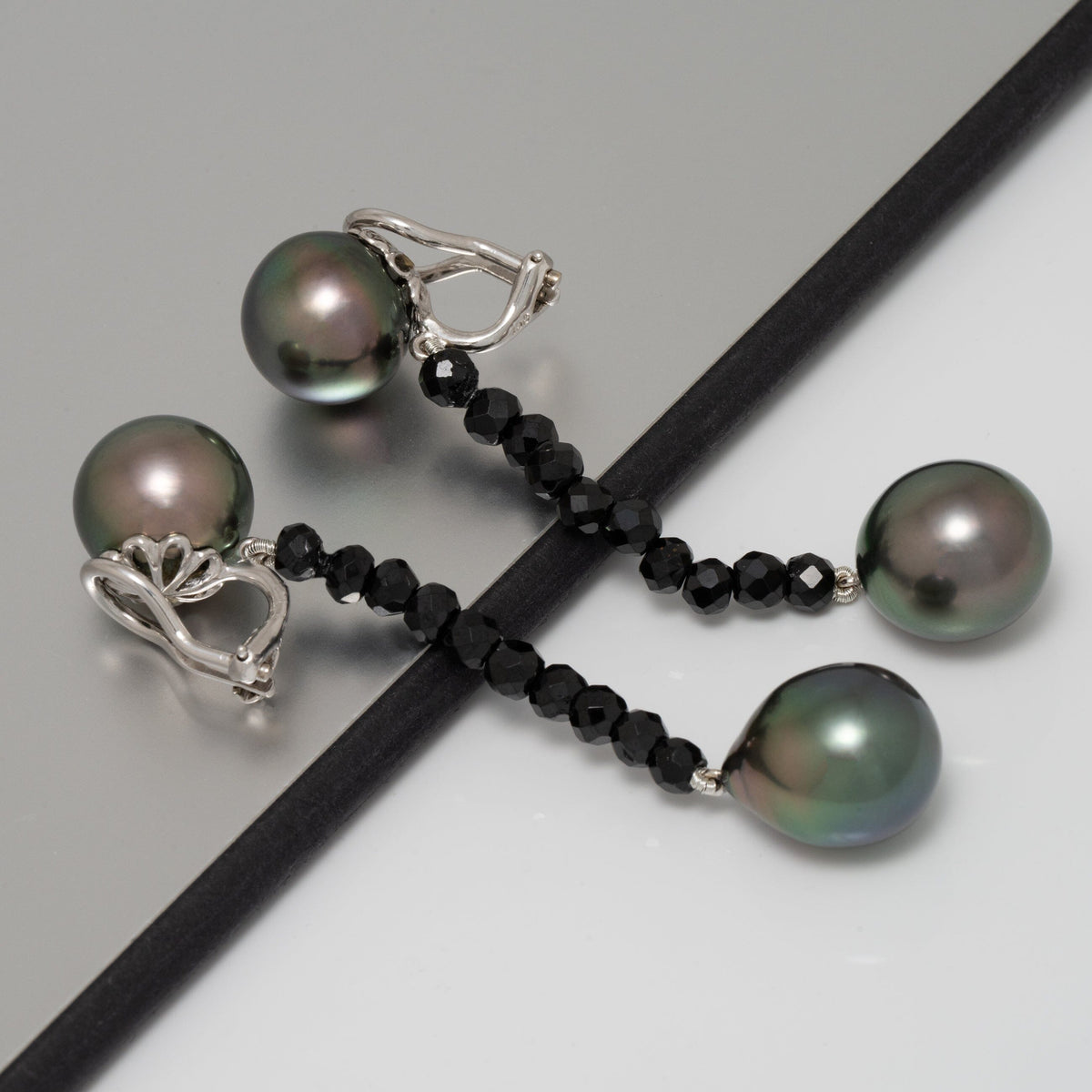 Assael Collection: 11.6-11.9 mm Tahitian Pearl and Black Spinel Earrings