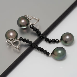 Assael Collection: 11.6-11.9 mm Tahitian Pearl and Black Spinel Earrings