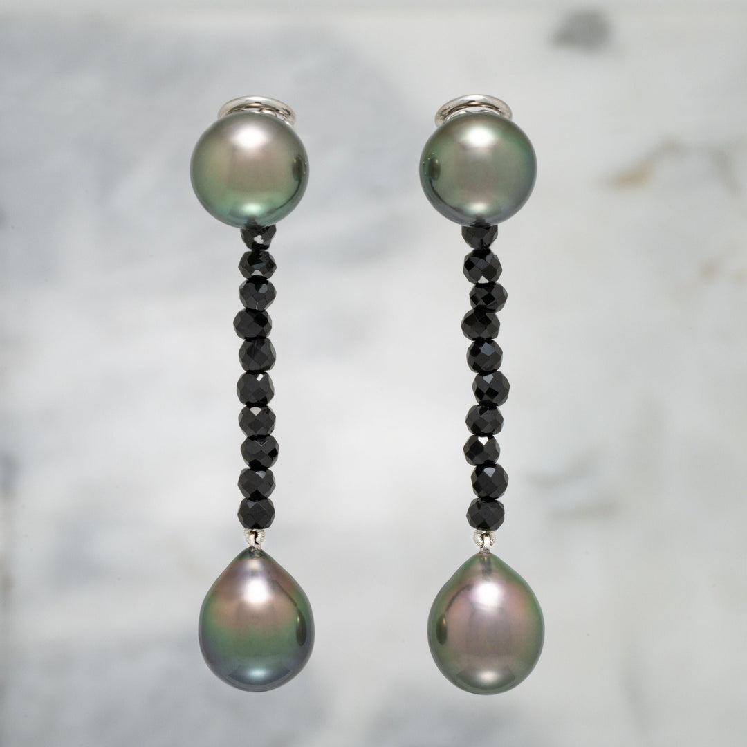 Assael Collection: 11.6-11.9 mm Tahitian Pearl and Black Spinel Earrings