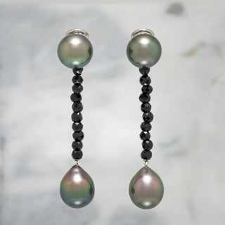 Assael Collection: 11.6-11.9 mm Tahitian Pearl and Black Spinel Earrings