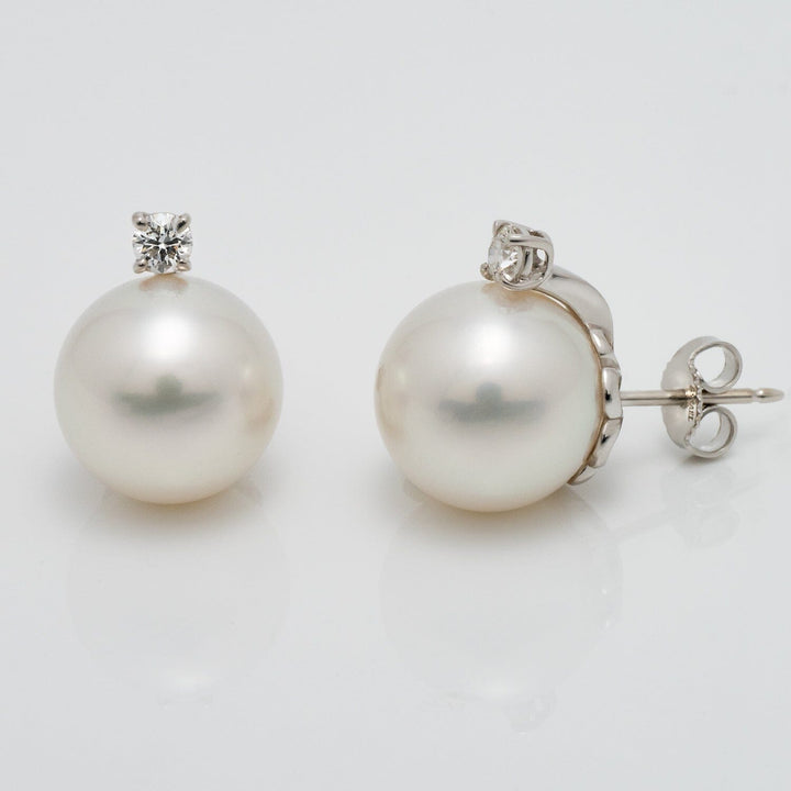 13 mm white south sea pearl and diamond earrings 18K white Gold