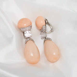 Assael Collection: Angel Skin Coral, Pink Tourmaline, and Fancy Pink Diamond Earrings, Platinum