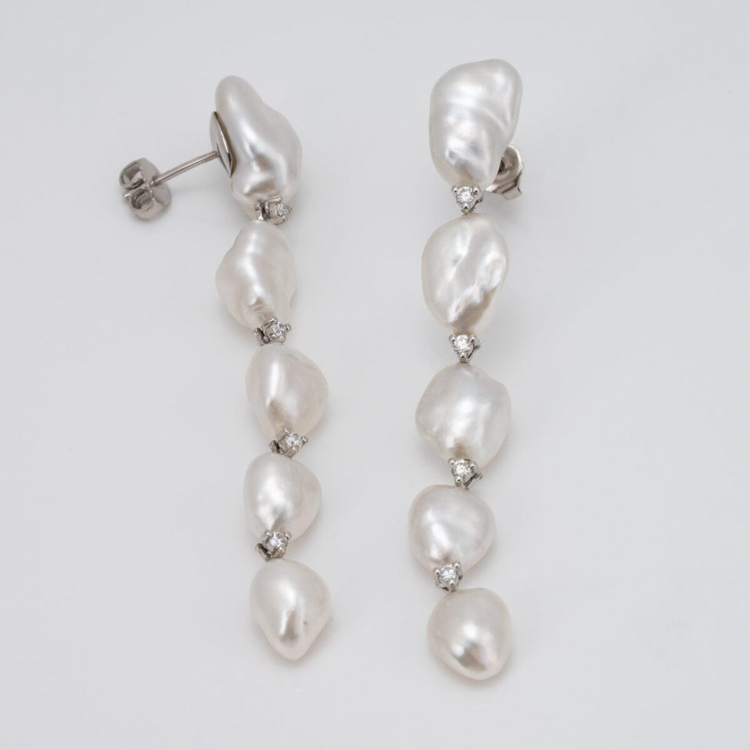 white South Sea keshi pearl and diamond drop earrings