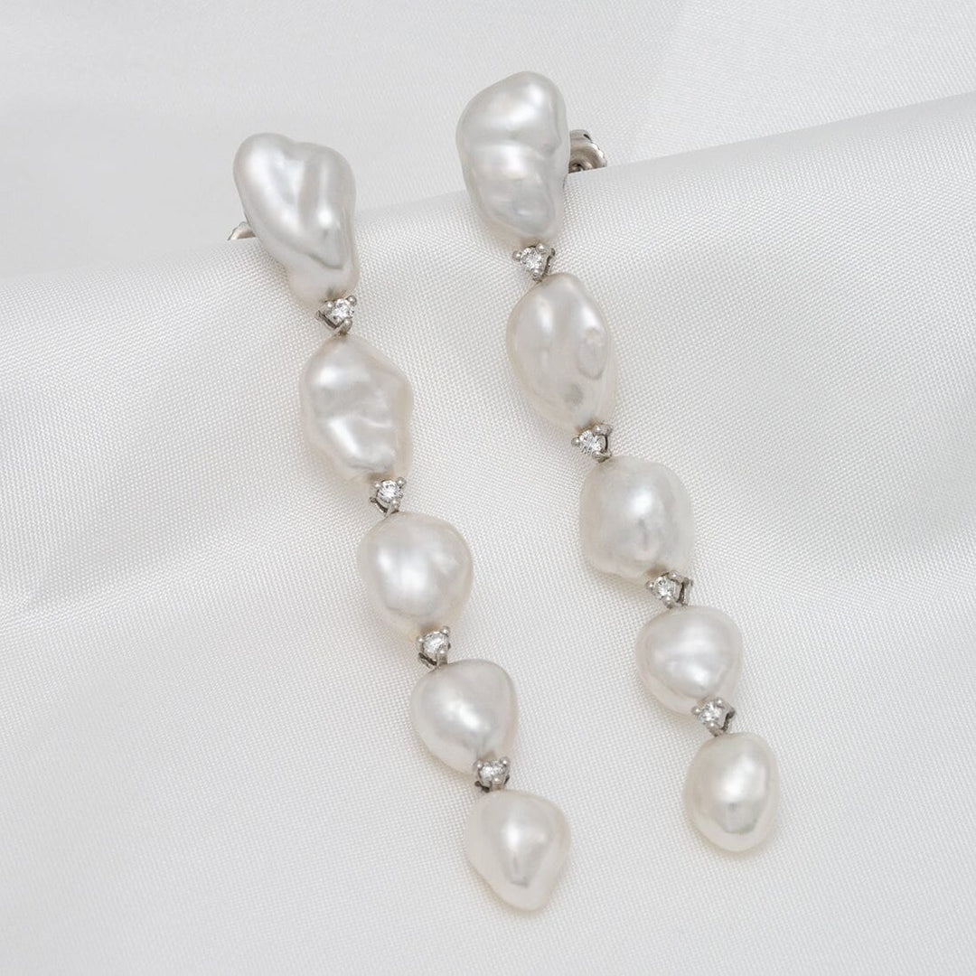 white South Sea keshi pearl and diamond drop earrings