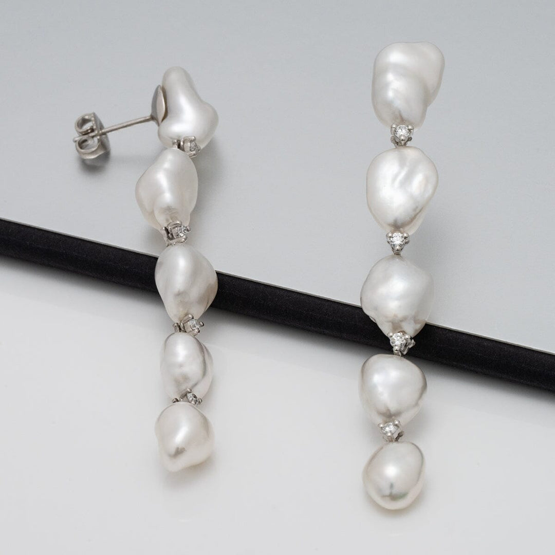 white South Sea keshi pearl and diamond drop earrings