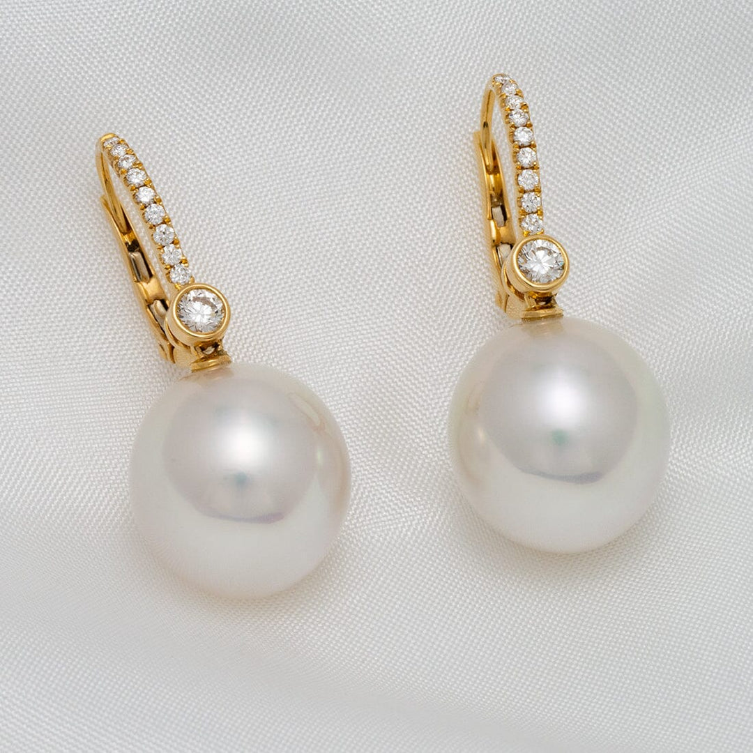 Assael Collection: 14.8 & 13.9 mm White South Sea Pearl and Diamond Earrings