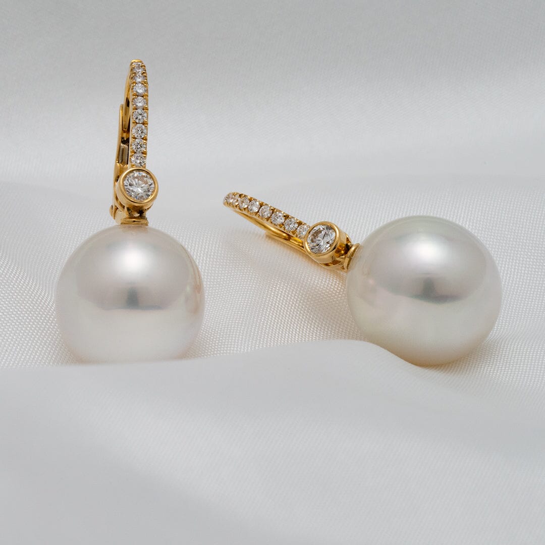 Assael Collection: 14.8 & 13.9 mm White South Sea Pearl and Diamond Earrings