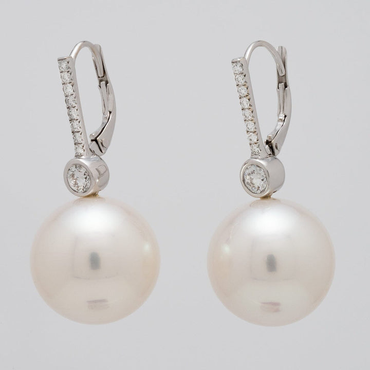15.5 & 15.4 mm Round White south sea pearl and diamond earrings