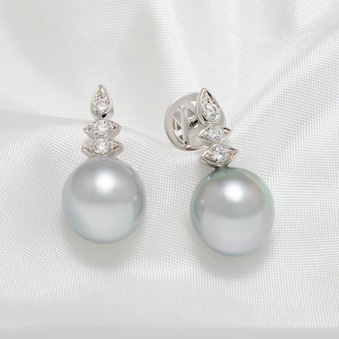 Assael Collection: 11.3 x 10.5 mm Tahitian Pearl and Diamond Earrings, 18K White Gold