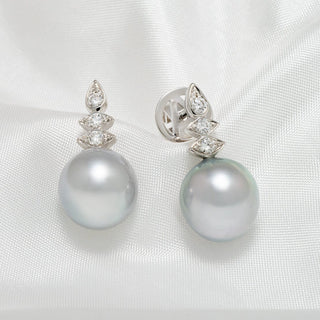Assael Collection: 11.3 x 10.5 mm Tahitian Pearl and Diamond Earrings, 18K White Gold