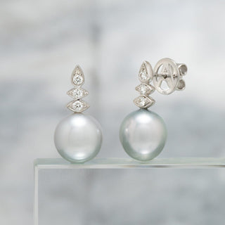 Assael Collection: 11.3 x 10.5 mm Tahitian Pearl and Diamond Earrings, 18K White Gold