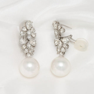 14.0-15.0 mm White South Sea Pearl and Diamond Earrings