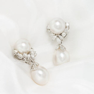 11.0-12.0 mm White South Sea Pearl and Diamond Earrings