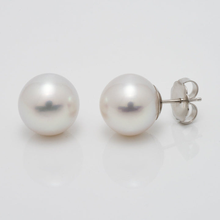 13-14mm White south sea pearl earrings 18K white Gold