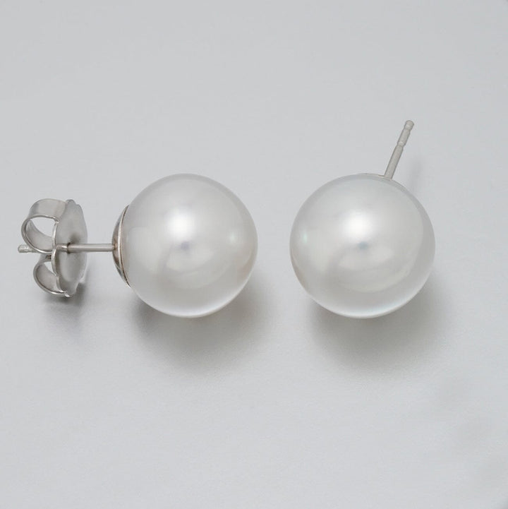 13-14mm White south sea pearl earrings 18K white Gold