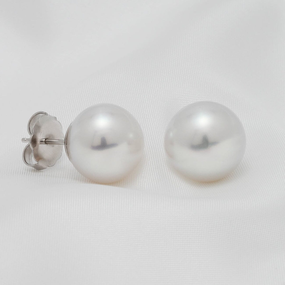 13-14mm White south sea pearl earrings 18K white Gold