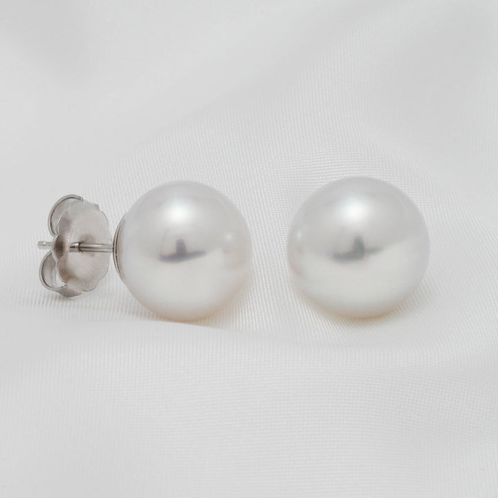 13-14mm White south sea pearl earrings 18K white Gold