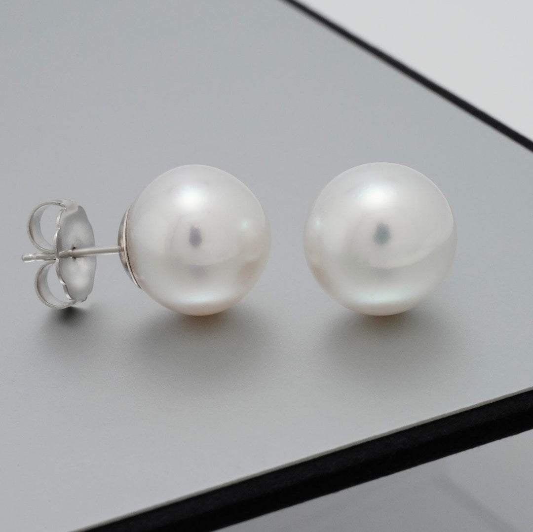 13-14mm White south sea pearl earrings 18K white Gold