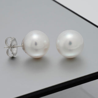 13-14 mm White south sea pearl earrings 18K white Gold