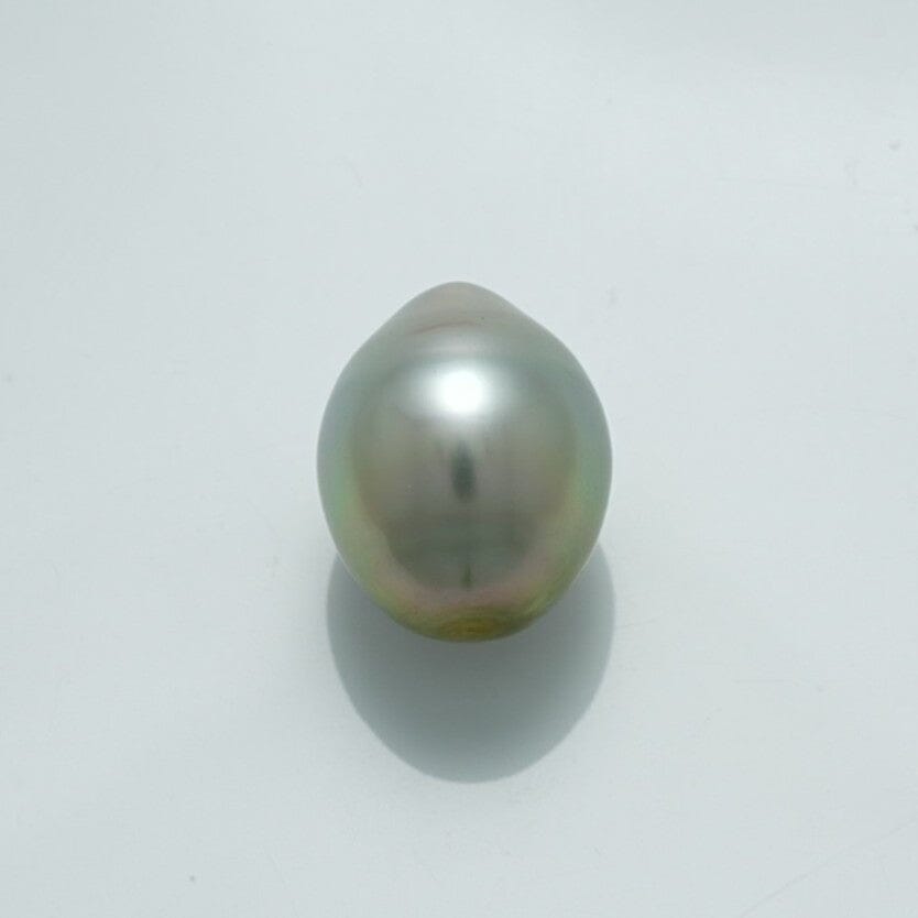 13.2 x 10.5 mm Fijian Drop Pearl with a smooth surface and subtle metallic luster, showcasing a natural gray-green hue typical of fine cultured pearls.