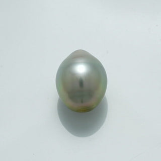 13.2 x 10.5 mm Fijian Drop Pearl with a smooth surface and subtle metallic luster, showcasing a natural gray-green hue typical of fine cultured pearls.