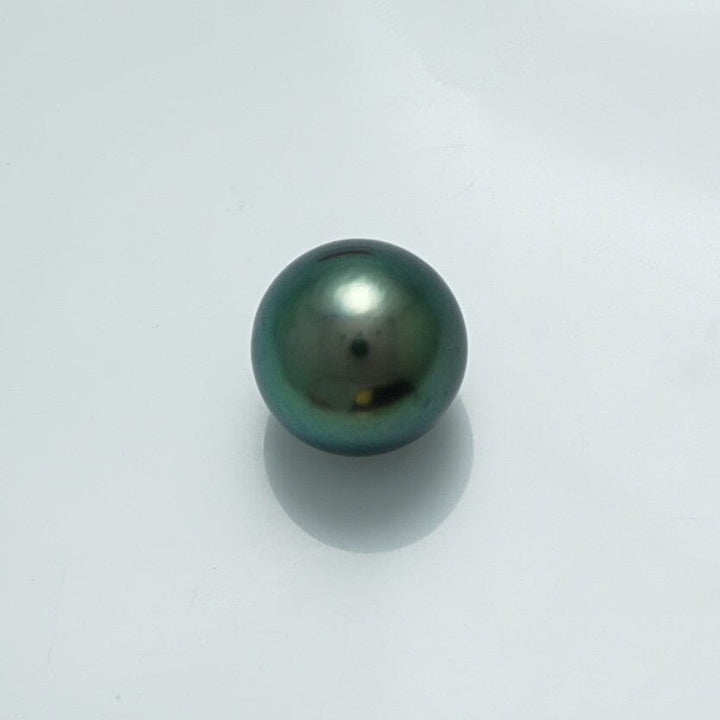 12.7 x 12.6 mm Fijian Pearl with a lustrous dark green and blue iridescent surface, showcasing the natural beauty of cultured South Sea pearls.
