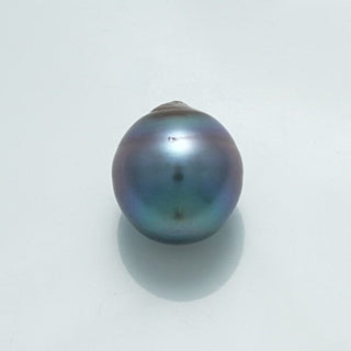 Single lustrous 14.0 x 12.8 mm Fijian Drop Pearl with deep iridescent hues of blue, green, and purple, showcasing a smooth surface and natural drop shape.