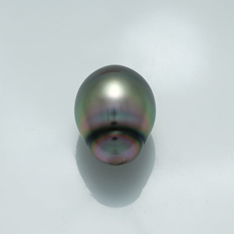 16.6 x 12.4 mm Fijian Drop Pearl with a lustrous dark surface displaying subtle green and purple overtones, ideal for fine pearl jewelry designs.