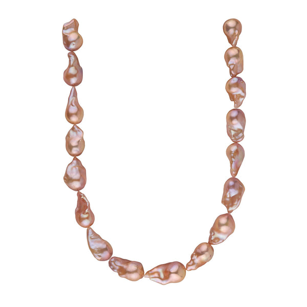13.0-16.0 mm Bright Peach Fireball Freshwater Pearl Necklace featuring uniquely shaped, lustrous freshwater pearls in warm peach tones for an elegant statement piece.