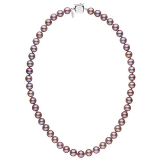 Personalized 7.5-8.0 mm Lavender Freshadama Freshwater Pearl Square Clasp Necklace featuring shimmering lavender freshwater pearls with a polished square clasp.