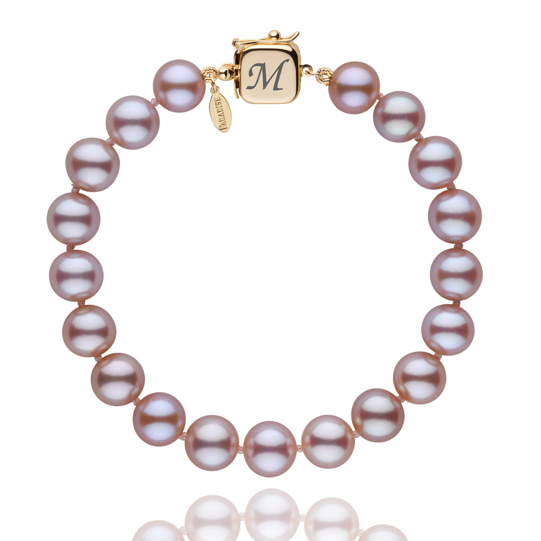 Personalized 8.5-9.0 mm Lavender Freshadama Freshwater Pearl Square Clasp Bracelet