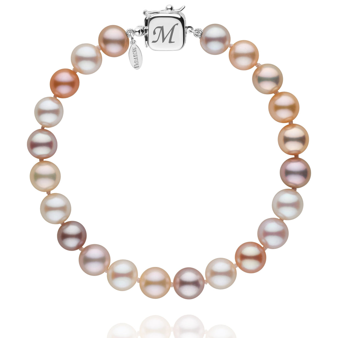 Personalized 7.5-8.0 mm Multicolor Freshadama Freshwater Pearl Square Clasp Bracelet