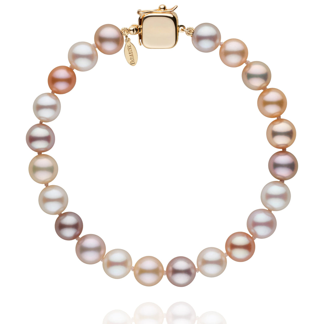 Personalized 7.5-8.0 mm Multicolor Freshadama Freshwater Pearl Square Clasp Bracelet