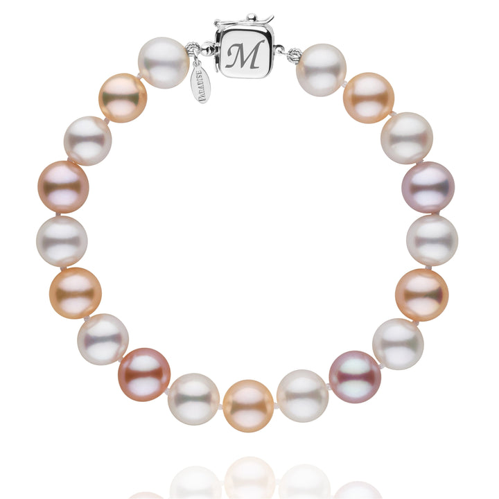 Personalized 8.5-9.0 mm Multicolor Freshadama Freshwater Pearl Square Clasp Bracelet