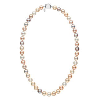 Personalized 8.5-9.0 mm Multicolor Freshadama Freshwater Pearl Square Clasp Necklace featuring round multicolored freshwater pearls with a modern square clasp.