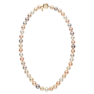 Personalized 8.5-9.0 mm Multicolor Freshadama Freshwater Pearl Square Clasp Necklace featuring a strand of multicolored freshwater pearls with a square clasp.