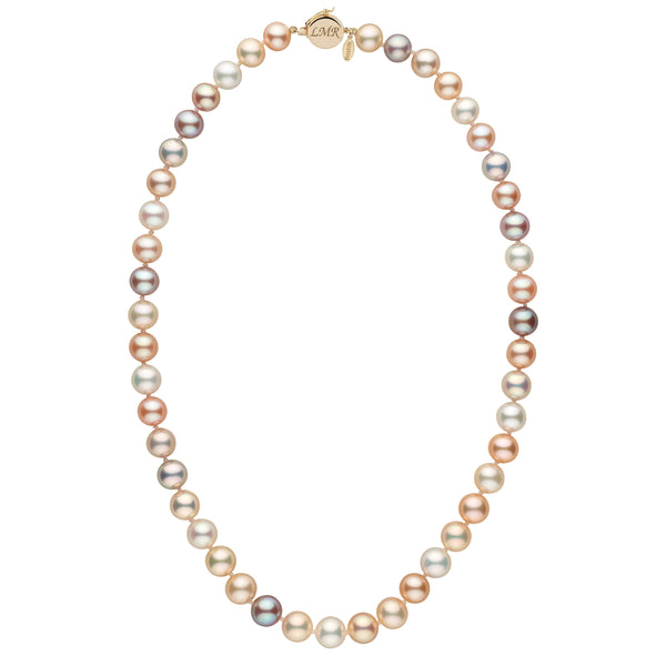 Personalized 8.5-9.0 mm Multicolor Freshadama Freshwater Pearl Circle Clasp Necklace featuring lustrous round pearls in soft pastel shades with a polished gold circle clasp detail.