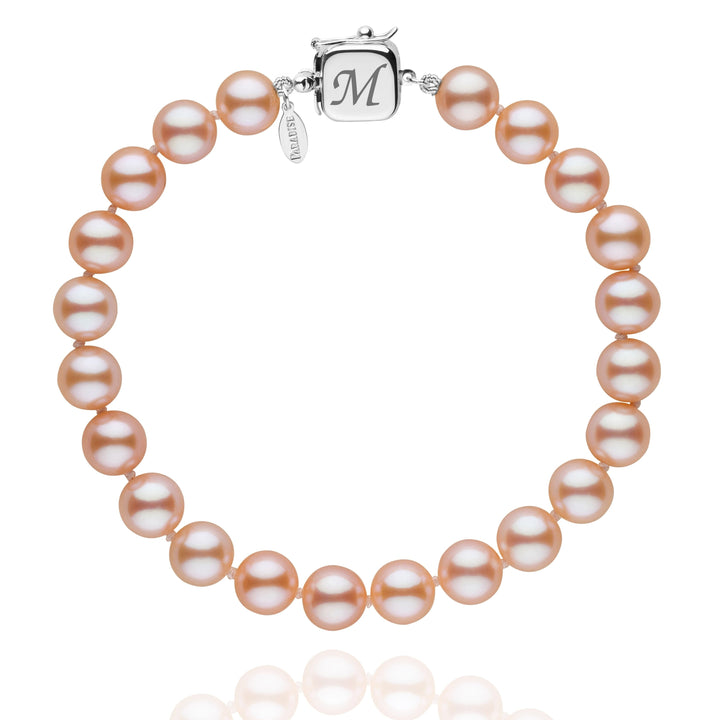 Personalized 7.5-8.0 mm Pink to Peach Freshadama Freshwater Pearl Square Clasp Bracelet