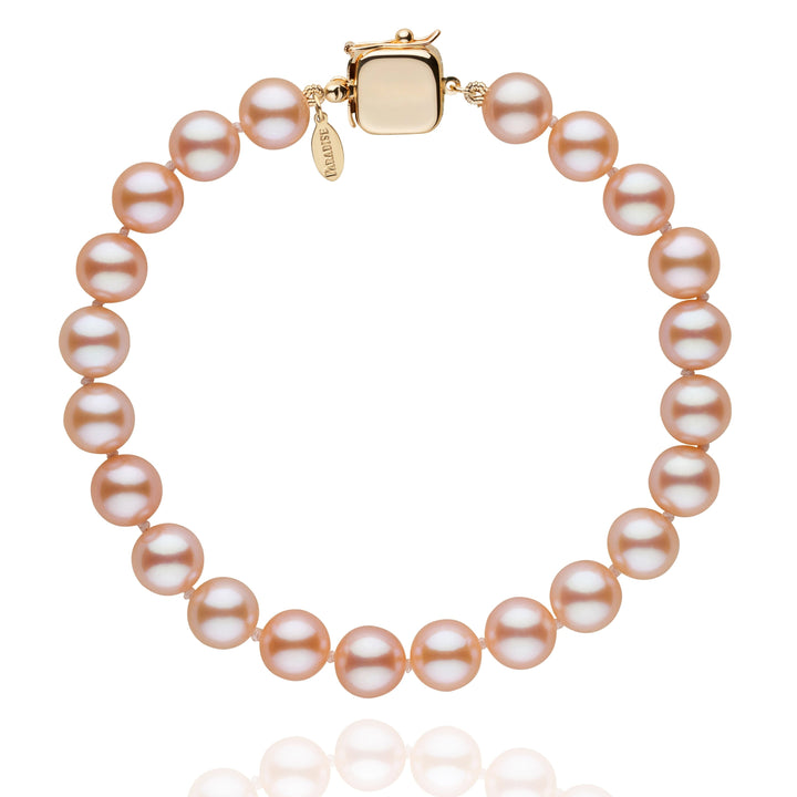 Personalized 7.5-8.0 mm Pink to Peach Freshadama Freshwater Pearl Square Clasp Bracelet