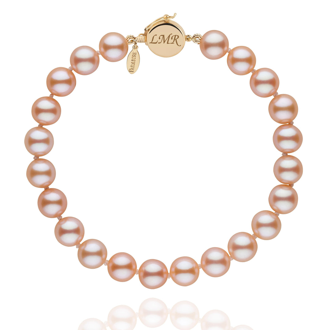 Personalized 7.5-8.0 mm Pink to Peach Freshadama Freshwater Pearl Circle Clasp Bracelet