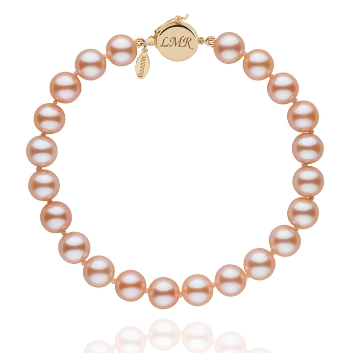 Personalized 7.5-8.0 mm Pink to Peach Freshadama Freshwater Pearl Circle Clasp Bracelet