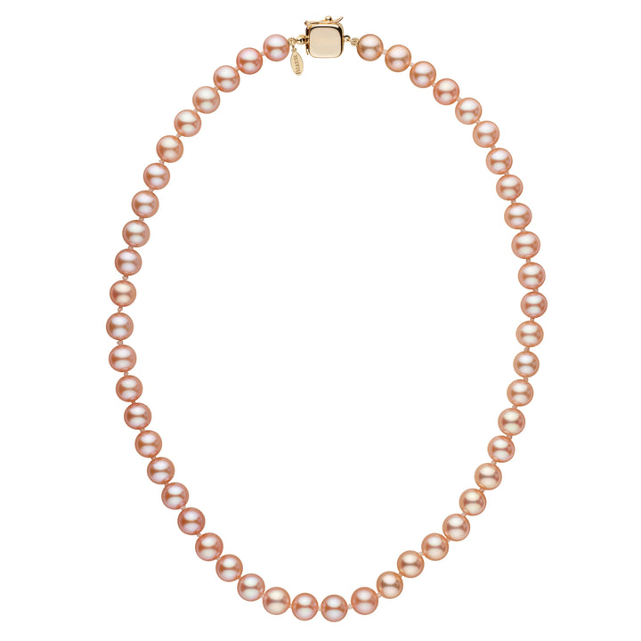 Personalized 7.5-8.0 mm Pink to Peach Freshadama Freshwater Pearl Square Clasp Necklace