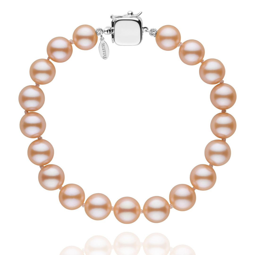 Personalized 8.5-9.0 mm Pink to Peach Freshadama Freshwater Pearl Square Clasp Bracelet